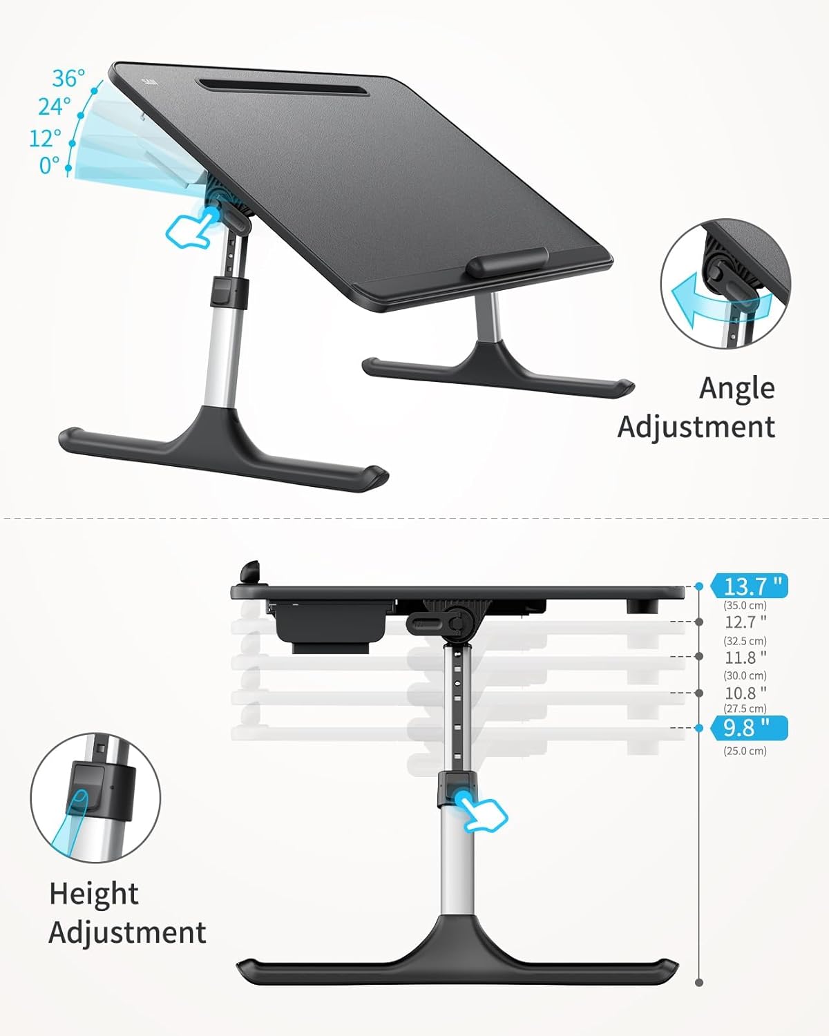 SAIJI Lap Desk for Bed, X-Large Foldable Laptop Table with Book Stand, Wrist Rest, Extra Leg Room for Sofa Couch Floor (Black)