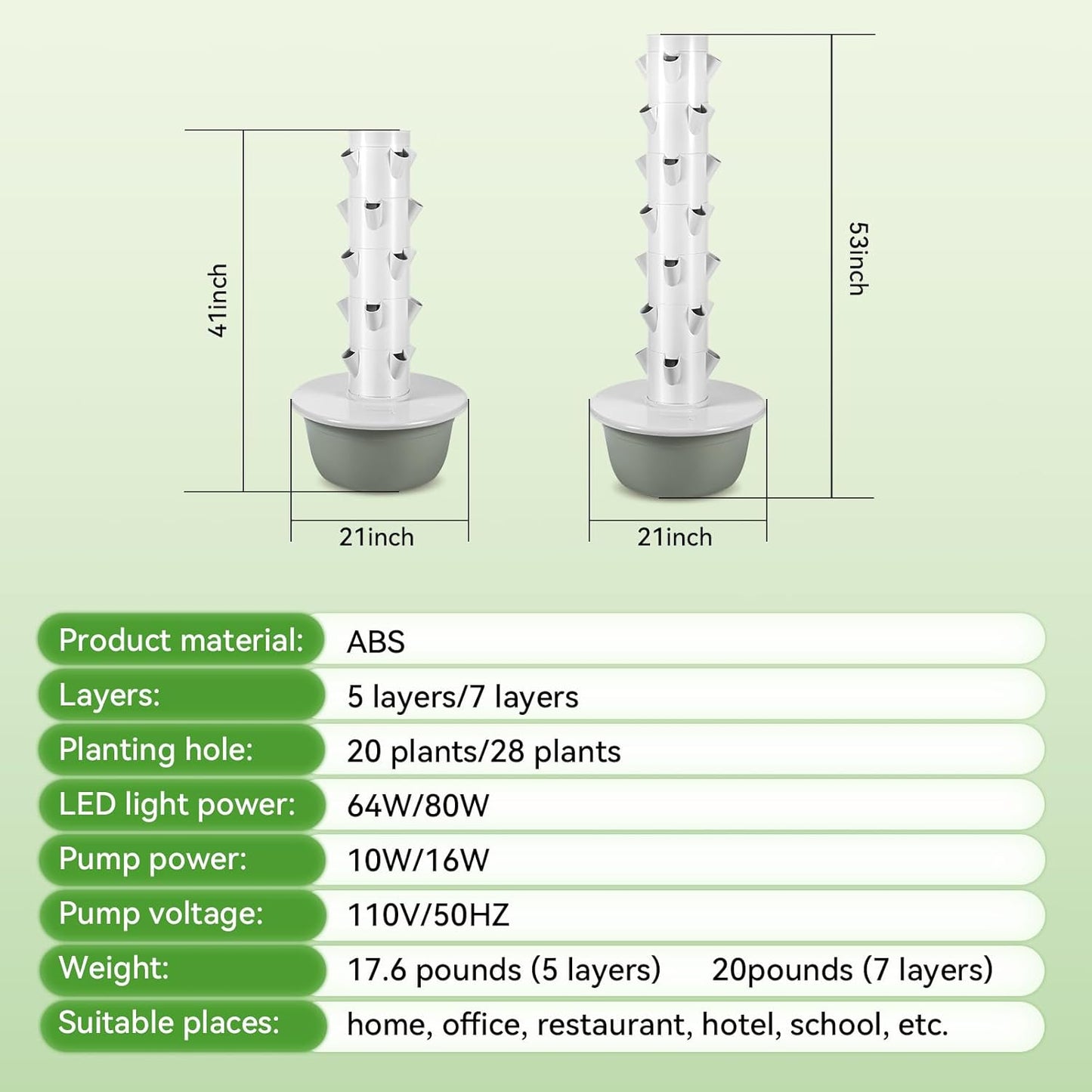 Hydroponics Growing System Tower with Foldable Grow Light