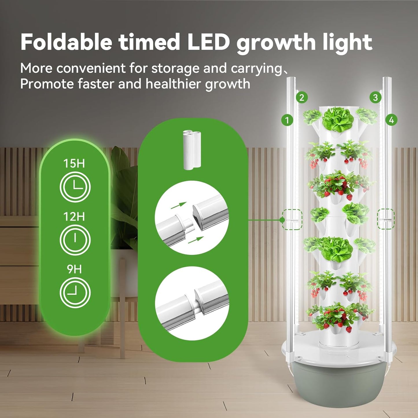 Hydroponics Growing System Tower with Foldable Grow Light