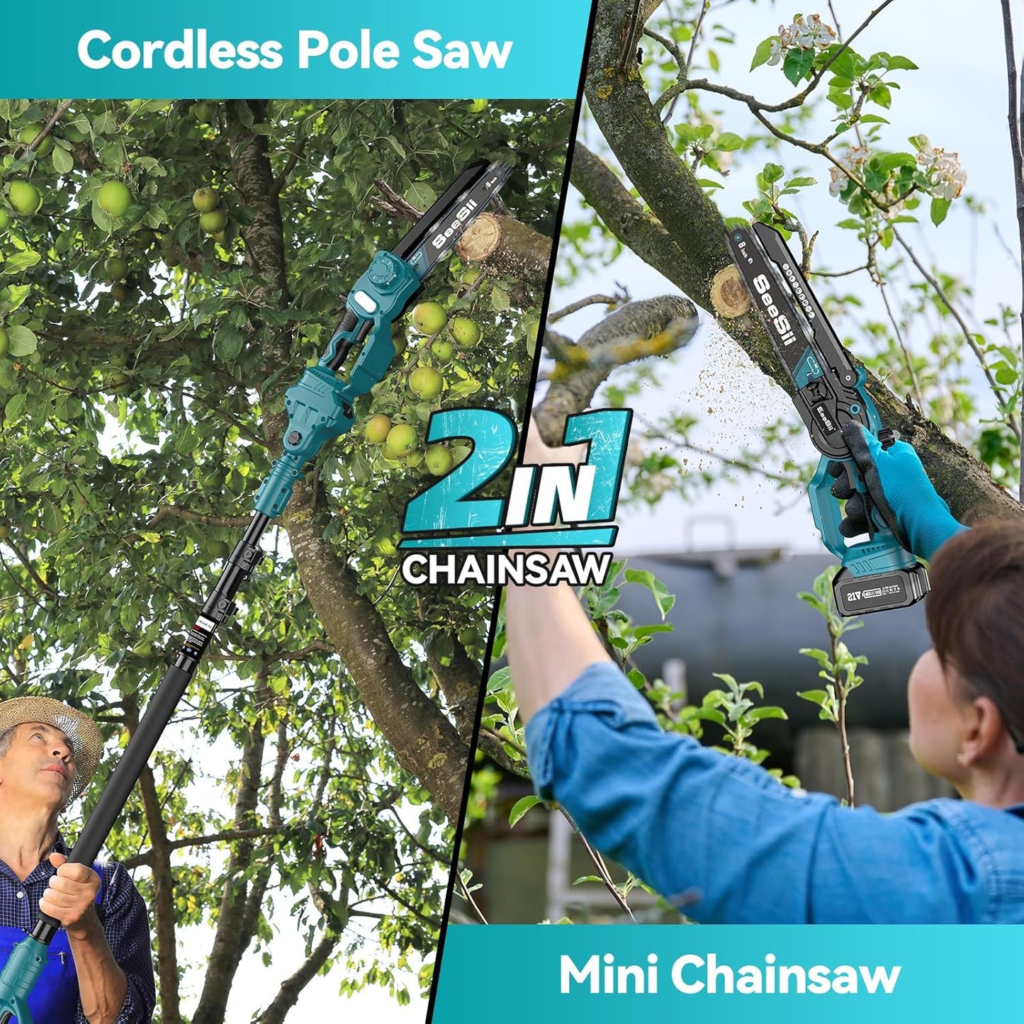 2 in 1 Cordless Pole Saw & Mini Chainsaw