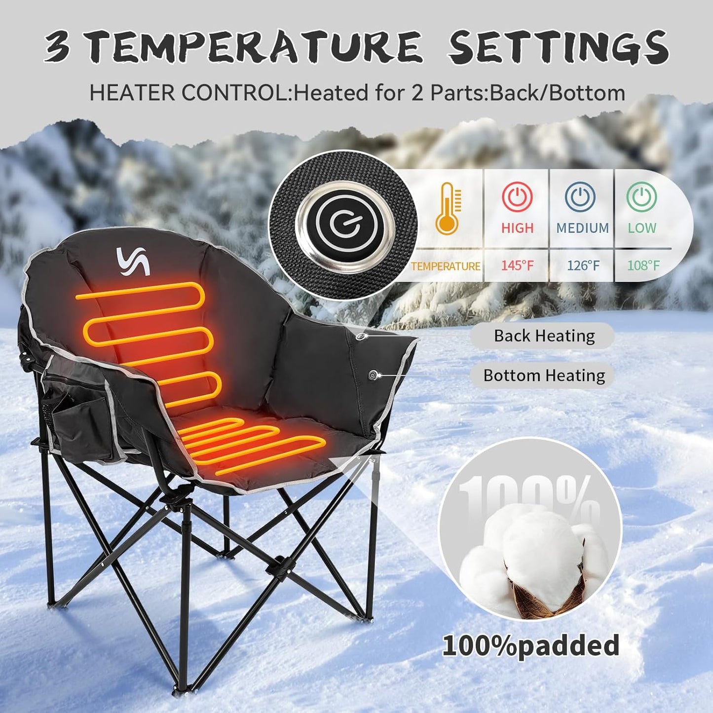 Portable Foldable Heated Camping Chair